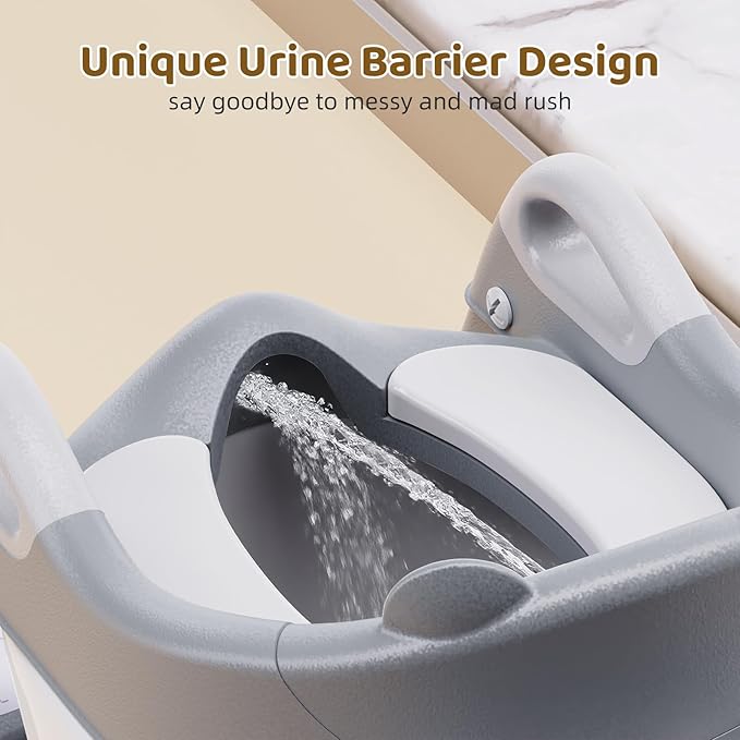 Potty Training Seat, 3-in-1 Toddler Toilet Seat with Step Stool Ladder, Splash Guard Anti-Slip Pad, Foldable Potty Chair with Soft Cushion for Toddler Kids Boys Girls