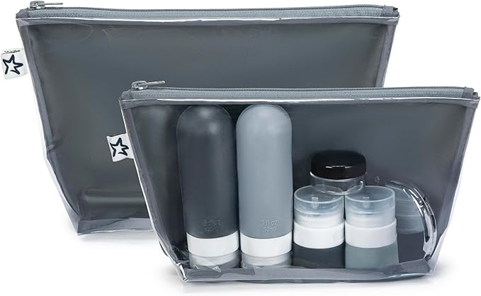 Tiny Twinkle Mess-Proof Travel Bags | TSA Airline Compliant, Zipper Closure, Clear Front Pouch, Diaper Bag Packing, Toiletry or Makeup Cosmetics Organizer