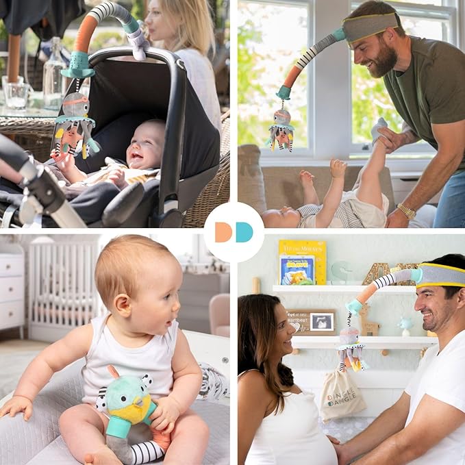 DINGLE DANGLE - Deluxe Gift Set - 3 in 1 Diaper Changing Helper Headband & Portable Mobile, Rattle, & Added Tilly Turtle Attachment; Great New Dad Gift - Funny Gifts for Men