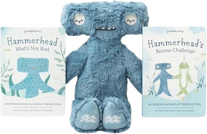 Slumberkins 14" Hammerhead Kin & 2 Board Books Complete Set Bundle | Promotes Conflict Resolution, Social Skills & Responsibility | Social Emotional Development (Hammerhead Kin Plush + 2 Board Books)