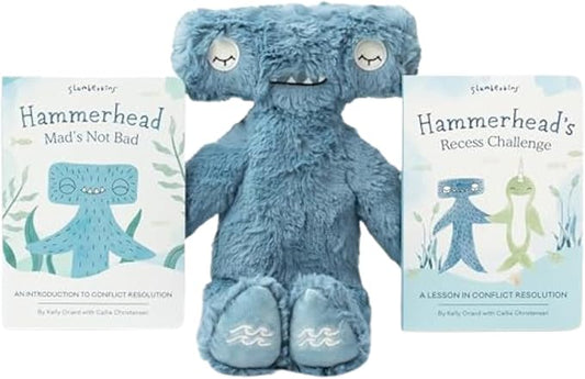 Slumberkins 14" Hammerhead Kin & 2 Board Books Complete Set Bundle | Promotes Conflict Resolution, Social Skills & Responsibility | Social Emotional Development (Hammerhead Kin Plush + 2 Board Books)