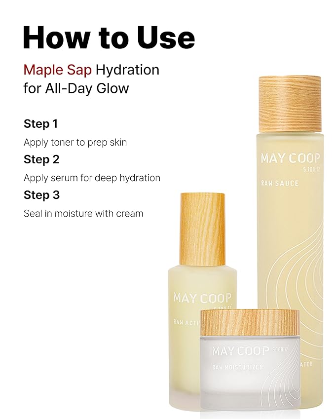 MAY COOP 3 STEP Moisturizing & Hydrating Korean Skincare Set - Essence Toner, Moisturizer Face Cream, Organic Activator Facial Serum All Skin Type