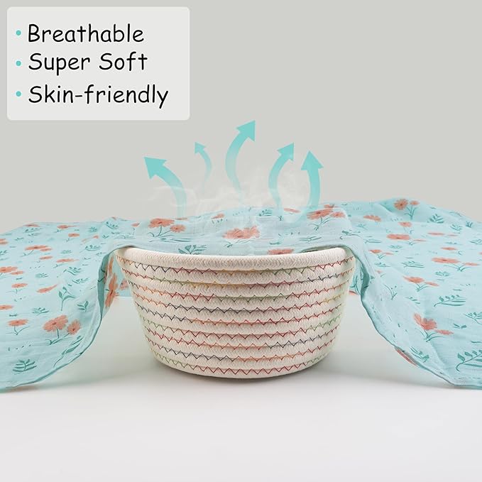 Viviland Muslin Swaddle Blankets, Breathable and Skin-Friendly Baby Receiving Blankets, 4-Pack Plants, 47 x 47 inches