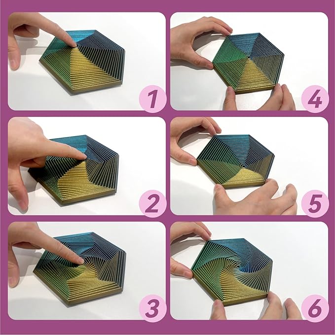 Fractal Fidget Hexagon-3D Printed Hexagon Fidget Toy, Infinity Cube Sensory Toys for Adults, Desk Spinning Toy, Hexagon Spiral Visual Fingertip Toys for Stress Anxiety (5.75in) (Yellow-Green-Blue)