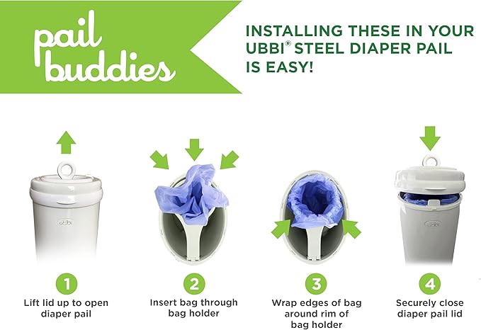 Pail Buddies Diaper Bags, 75 Count, Fresh Powder Scent, Compatible with Ubbi Diaper Pail, Made with Recycled Material, 13 Gallon Capacity, Strong and Durable