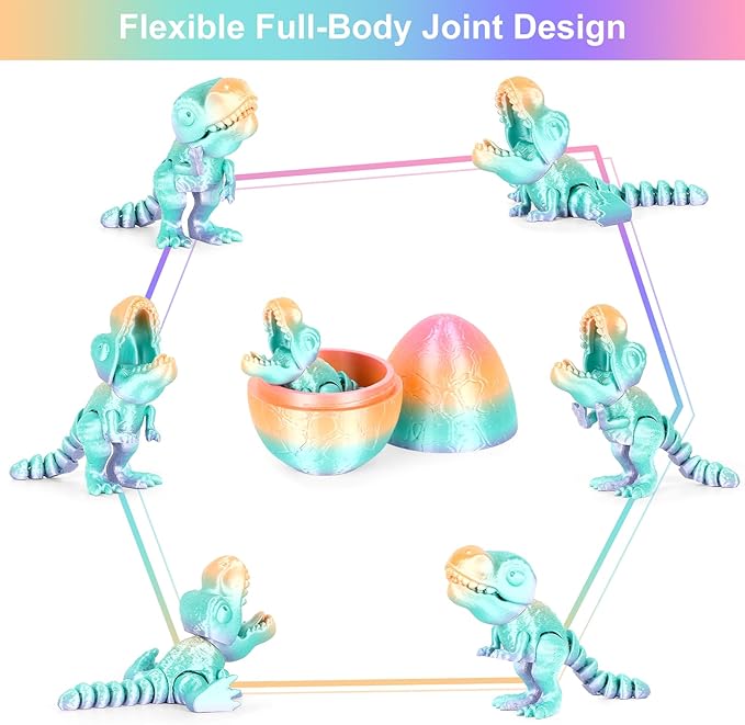 3D Printed Dragon Kids Dinosaur Toys 3D Printed Fidget Toys, Articulated Dragon Egg, 3D Dragon, Home Office Decor Executive Desk Toy 3D Printed Dragon Eggs with Dragon Inside (Rainbow)