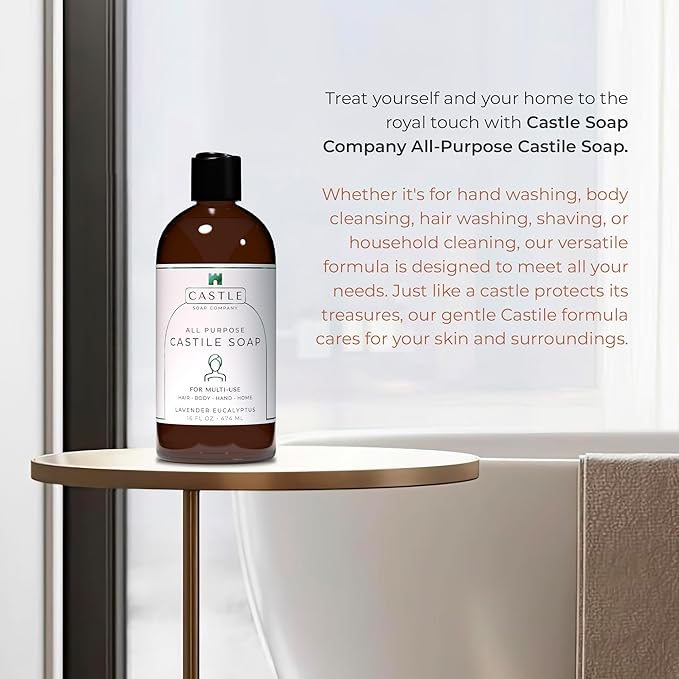 Castle Soap All-Purpose Castile Soap | Multi-Use Gentle Cleanser for Hair, Body, Hands, & Home | Nourishing Coconut Oil Formula | Sensitive Skin Friendly | Hydrating | 16 oz | Fresh Lavender