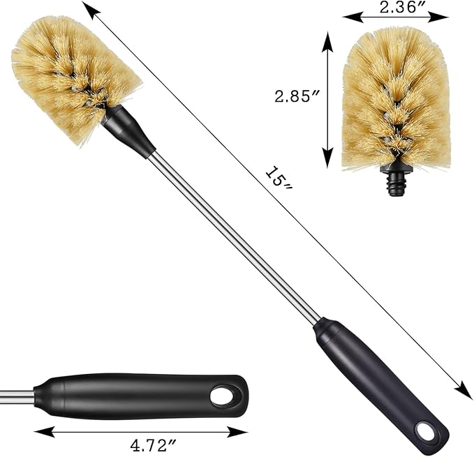 Water Bottle Cleaning Brush with 2 Replaceable Heads, Compatible with Sport Bottles, Tumblers, Mugs, Wine Decanters, Glassware, Round, 1 Pack (15 in)