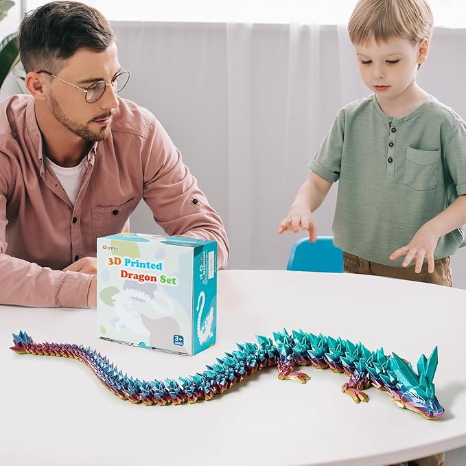 30'' 3D Printed Dragon - 3D Printed Toys, Articulated Crystal Dragon Large Rainbow Animal Fidget Toy for Kids, Decor Huge Dragons Collectible Figurines(Mixcolor5,30inch)