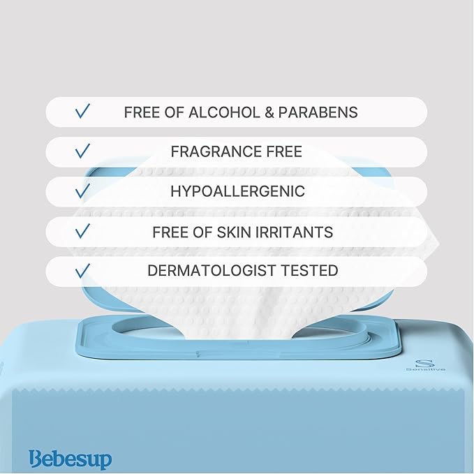 BEBESUP-Korea’s #1 Sensitive Baby Wipes -Hypoallergenic Water-based Unscented Alcohol-Free Extra-Thick Ｏrganic Superfood Extracts Plant- Based for sensitive skin Flip-Top 640 Count (8 Packs)
