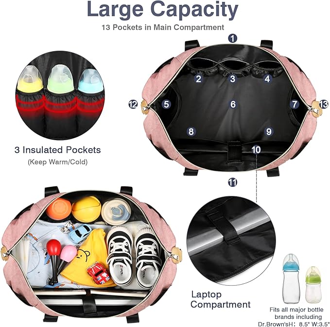 ITIEZY Diaper Bag Tote for Baby - Large Mommy Bag with Portable Changing Pad Pacifier Case, Hospital Bags Travel Baby Bag