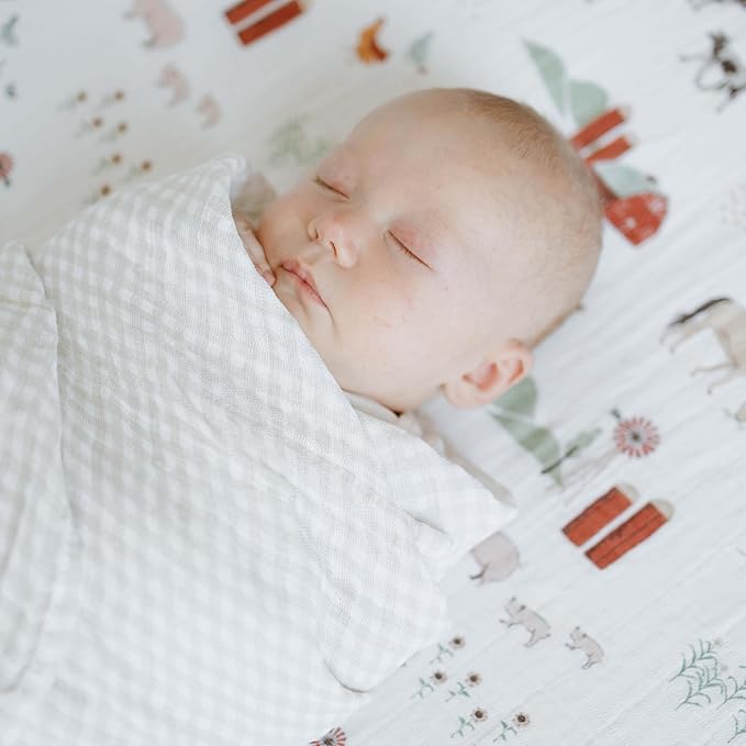 Little Unicorn Premium Cotton Swaddle Baby Blanket | Breathable Fabric | for swaddling, Play, Nursing & More (Tan Gingham)