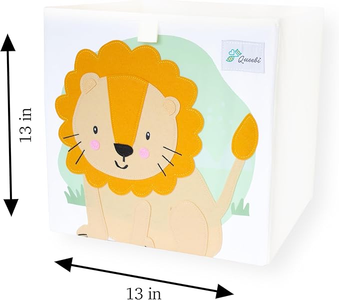 Storage Cube- Organizer for Nursery, Playroom, Bedroom, Closet. Foldable Box 13x13x13 inches. Children's Toy Box, Diaper Caddy, Clothing Basket, Book Bin, Baby Essentials & Gift (Lion)