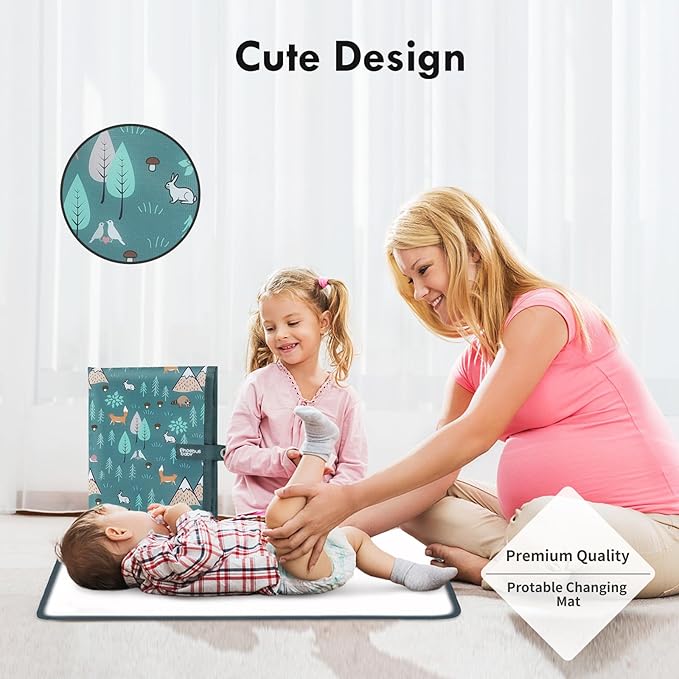Portable Diaper Changing Pad for Baby - Waterproof Compact Changing Mat with Wrist Strap - Wipeable Travel Changing Pad for Diaper Bag - Gifts for Baby Shower by PHOEBUS BABY(Woods)
