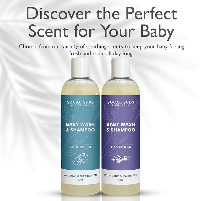 SoCal Suds & Company Baby Body Wash & Shampoo - Shea Moisture for Sensitive Skin - Fragrance Free Hair & Body Soap - Gentle Bath Products for Toddlers & Babies - 1 Pack Fragrance Free 12oz Bottles