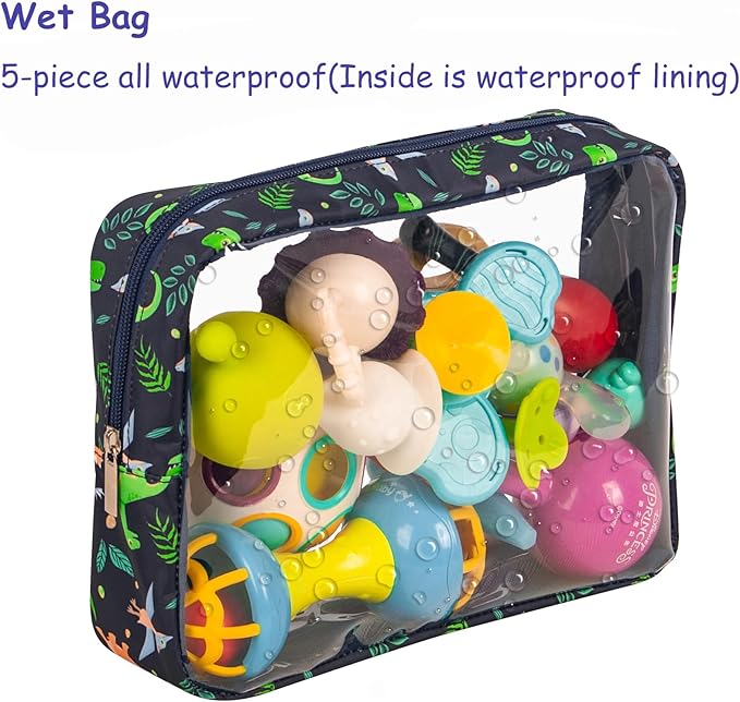 TSA Approved 5-Piece Diaper Bag Organizer Pouch Set Clear Waterproof TPU Kids Toiletry Storage Set Travel Packing Clutch Cube Bags for Baby Nursing