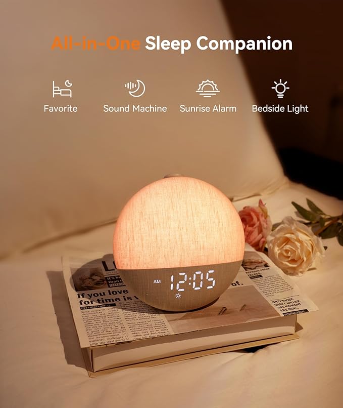 Dreamegg Sunrise 2 - Sunrise Alarm Clock, Sound Machine for Sleep, Favorites Mode, Sleep Routines, Dimmable Night Light, 29 Soothing Sounds, White Noise Machine, Wake Up Light for Bedrooms (Cream)