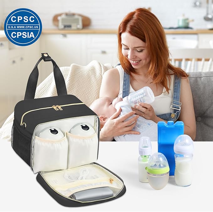 PIIOSER Breastmilk Cooler Bag with Ice Pack, Fits 6 Baby Bottles Up to 9 Ounce, Insulated Bottle Travel Bags with Shoulder Strap-Wearable Breast Pump Carrying Case for Nursing & Working Moms