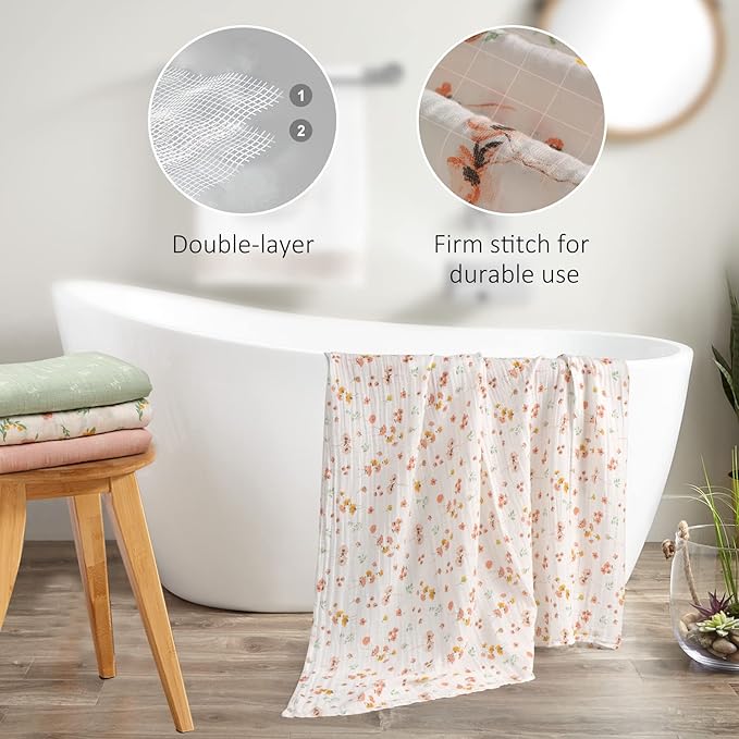 Softan Muslin Swaddle Blankets for Baby Girls & Boys Gift, Large 47X47 inches Receiving Blankets for Newborn, Infant Swaddle Wrap Blanket Set Soft Silky & Breathable, 4 Pack Green Floral