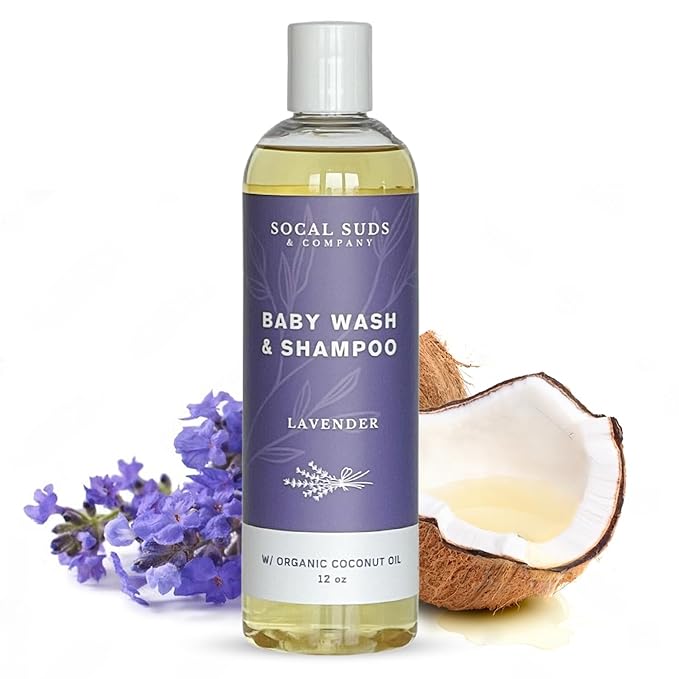 SoCal Suds & Company Organic Baby Shampoo and Body Wash - 2-in-1 Castile Soap, Hypoallergenic, Sensitive Skin, Natural Soap, Toddler Shampoo, Infant, Newborn, Kids Body Wash - 12oz Lavender