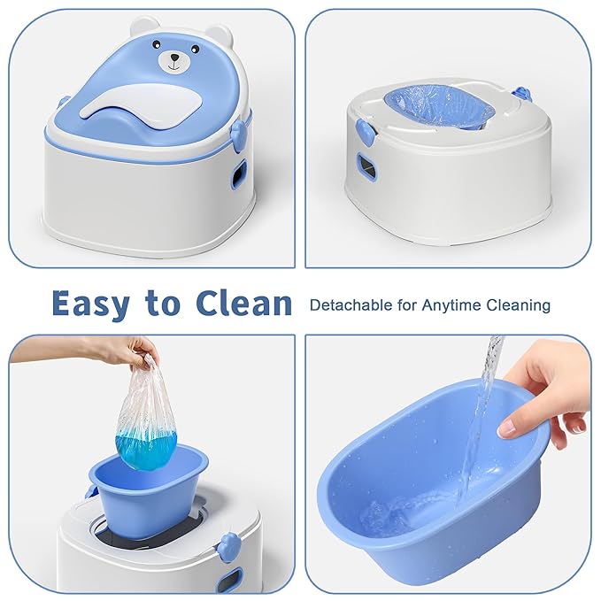 3-in-1 Potty Training Toilet, Portable Potty, Potty Training Seat and Toddler Step Stool, Easy Setup and Clean, Anti-Slip Toddler Potty Trainer for Boy Girl,Blue
