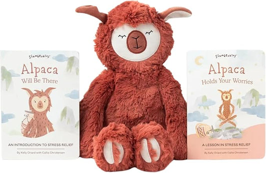 Slumberkins 14" Alpaca Kin & 2 Board Books Complete Set Bundle | Promotes Stress Relief & Coping Skills | Social Emotional Tools for Ages 0+ (Alpaca Kin Plush + 2 Board Books)