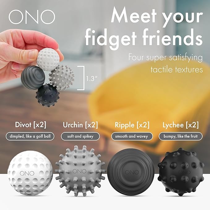 ONO Signets – Silicone Magnetic Balls with Textured Dimples, Bumps, and Waves | Fun to Play with Fidget Toy for Adults | Help Relieve Stress, Anxiety, Tension (Graphite, Set of 8)
