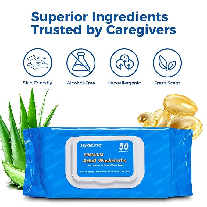 Adult Washcloths Body Wipes 250 Count Fresh Scent 12"x8" Flip Top, Strong Yet Soft, Perfect for Incontinence Cleansing, Clinic, Nursing Home, Hospital, Camping, Travel, Gym
