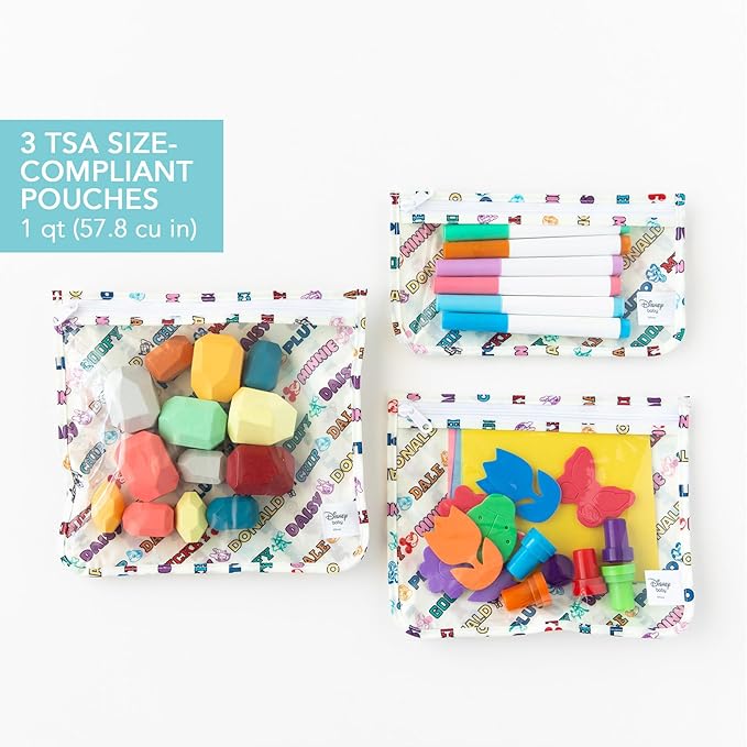 Bumkins - Waterproof Wet Bag, Wet/Dry Clutch & Clear Travel Bags - For Beach, Baby, Travel, Cloth Diapers, Pump Parts, Pool, Gym, Toiletries -Reusable & Easy to Clean -Mickey & Friends Varsity -5 Pack