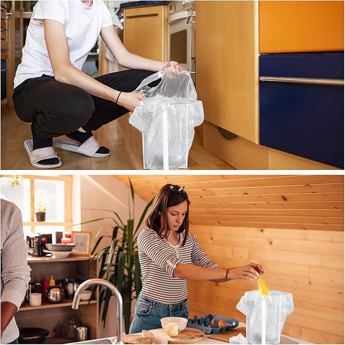 Kitchen Countertop Drying Rack for Bottles, Cups and Plastic Bags - Multifunctional Holder with Shelf and Trash Bag, White