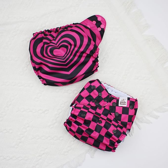 Mama Koala 3.0 Cloth Diapers for Babies with AWJ Lining, 6 Pack with 6 Natural Cloth Diaper Inserts - Reusable and Washable Pocket Diapers (Pink Love)