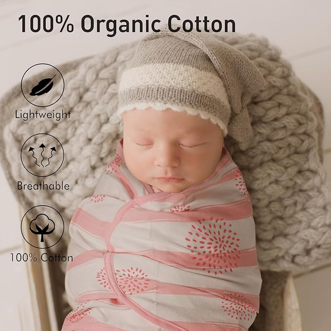 GLLQUEN BABY Girl Swaddles 0-3 Months - 3 Pack Baby Swaddles Sack for Newborn, Infant Sleep Sack, Easy Swaddling Wrap, A Pink Floral, Nursery Swaddle Blankets Essentials