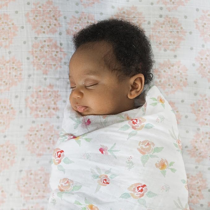 SwaddleDesigns Cotton Muslin Swaddle Blanket, Receiving Blanket for Baby Boys & Girls, Best Registry Gift, 46x46 inches, Watercolor Peachy Pink Floral