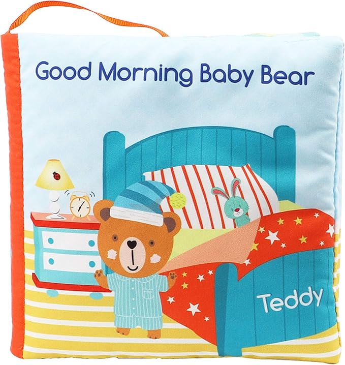 Teddy Bear Baby Toy Cloth Crinkle Books for Babies Infant Toddler, Soft Toys 0-6-12 Months Activity Tummy Time Mirror Toy, Gifts for Boys Girls Baby Shower, 1-2-3 Years Old-Morning