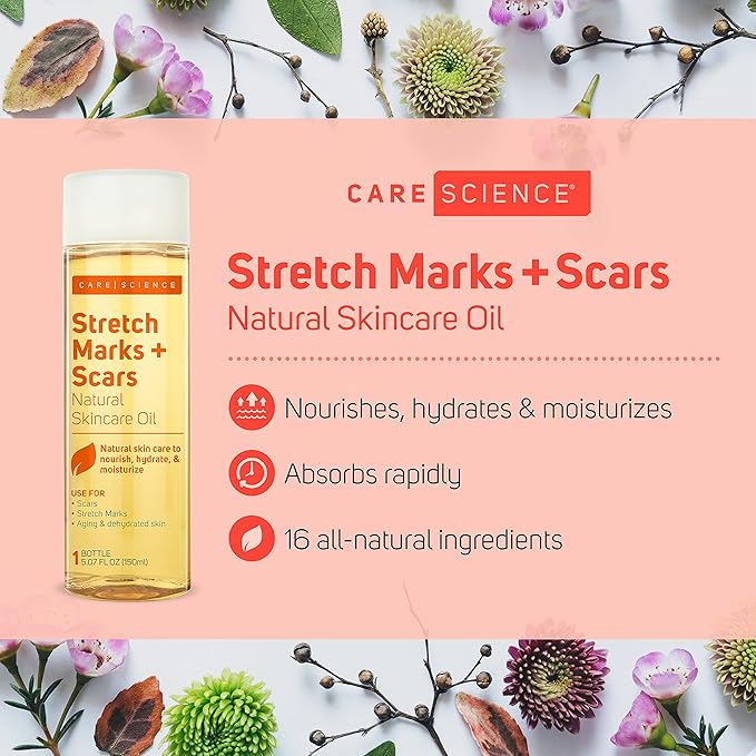 Care Science Natural Skin Care Body Oil Serum For Scars and Stretch Marks | Face and Body Moisturizer | Hair, Anti Aging, Dehydrated Skin, C Section Recovery | Vitamin E, Olive Oil, Coconut Oil, 5 Oz