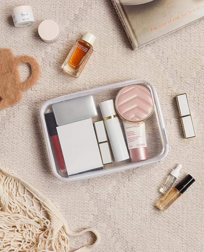 6PCS Clear Hard Shell Zipper Case,Portable Cosmetic Bag with Zipper,Kid's Toy Storage Organizer Bins,Hard Plastic Case,Clear Bags for Organizing