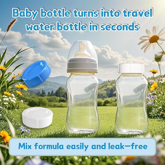 8pcs Wide Bottle Caps Compatible for Wide-Neck Natural Flow Dr Brown Bottles,BPA Free Travel and Storage Baby Bottle Lids Replacement Parts with Sealing Gasket for Baby Bottles Accessory (White)