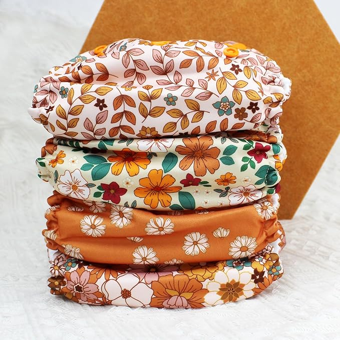 Mama Koala 3.0 Pocket Cloth Diapers for Babies with AWJ Lining, 6 Pack with 6 5-Layer Natural Cloth Diaper Inserts - Reusable and Washable Pocket Diapers(A-Little Daisies)