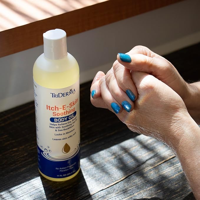 Itch-E-Skin Soothing and Moisturizing Body Oil with Sea Buckthorn Oil, Rose Hip Oil, Oat Oil to Relieve Itchy Skin, Non-Greasy Dry Body Oil, 12 ounces