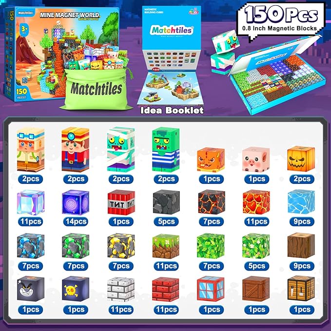 Magnetic Blocks Toys, Build Mine Magnet World Set, Magnetic Tiles Building for Boys & Girls Age 4-8 5-7, STEM Montessori Sensory Toys for Toddlers Kids Gifts