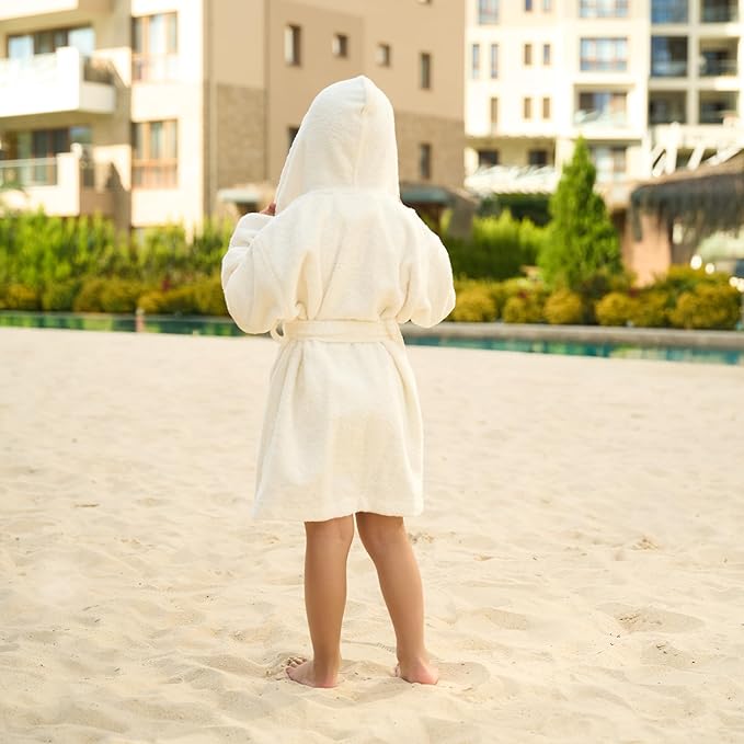 BAGNO MILANO Kids Organic Turkish Cotton Hooded Beach Cover-Up Towel, GOTS Certified, for Boys and Girls (Cream, 3-4 Years)