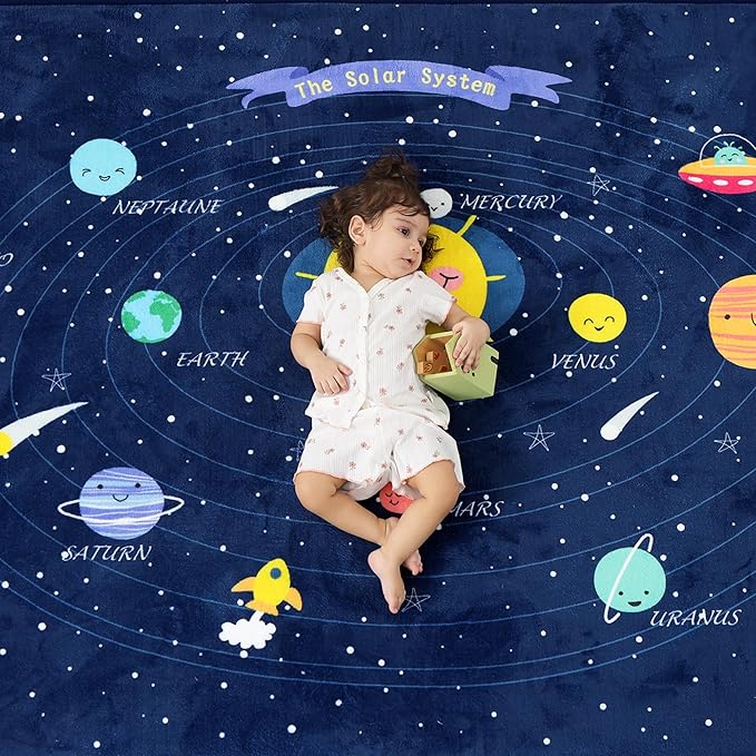 1.3" Thick Educational Baby Floor Play Mat 59x79, Basic Padded Memory Foam Kids Mat, Non-Slip Plush Playmat for Nursery Playroom Classroom (Planet)