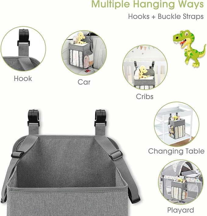 Maliton Changing Table Diaper Organizer - Baby Hanging Diaper Stacker Nursery Caddy Organizer for Cribs Playard Baby Essentials Storage - Hold 52+ Diapers - 18.5" x 10.5" x 8" (Gray)