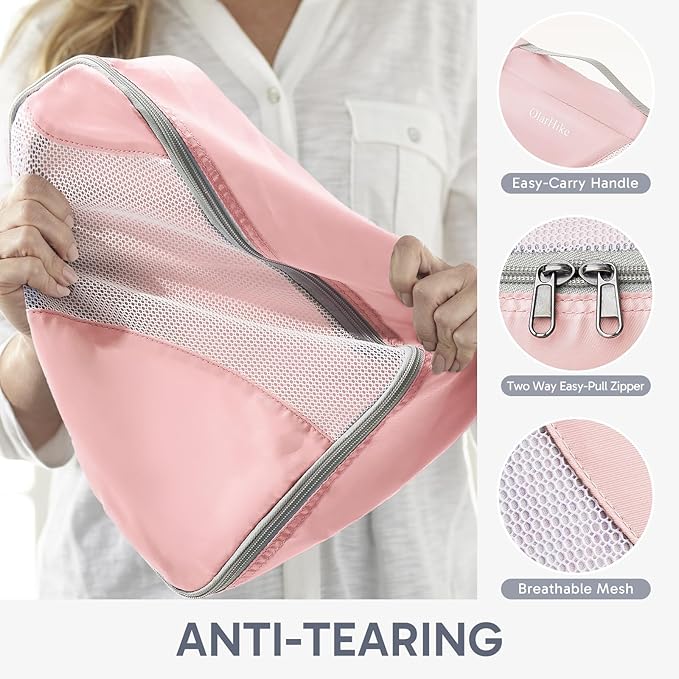 ALL INCLUDED 10 Set Durable Packing Cubes for Suitcases,OlarHike Essentials for Travel, UPGRADED Anti-Tear Stitching, NEW Improved Luggage Packing Organizers for Travel Accessories (Pink)