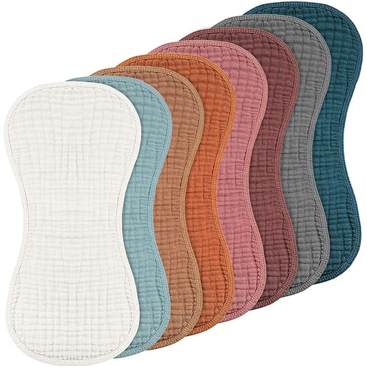 Frienda 8 Pieces Muslin Burp Cloths for Baby Cotton Burp Cloth 10 x 20 Inches Multi Colors Muslin Washcloths Diapers 4 Absorbent Layers Newborn Face Towels for Baby Boy Girl Unisex (Bright Color)