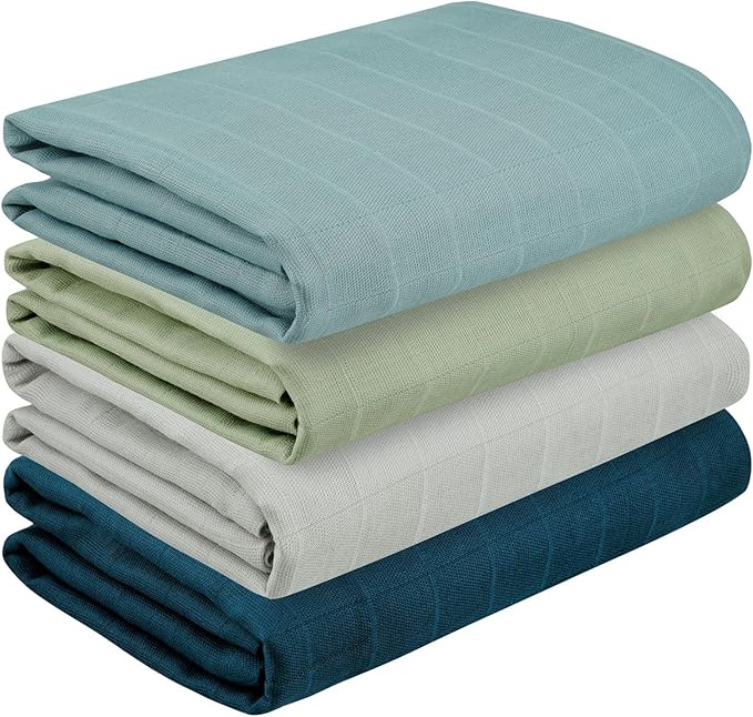 Featherhead™ 100% Cotton Muslin Swaddle Blankets for Baby Girl - Large 47”x 47” - Pre-Washed, Soft, & Breathable - Newborn Essential & Perfect Baby Registry Gift (4 Pack - Blue Solids)