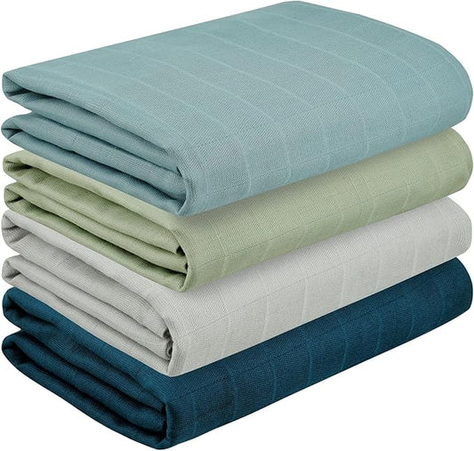 Featherhead™ 100% Cotton Muslin Swaddle Blankets for Baby Girl - Large 47”x 47” - Pre-Washed, Soft, & Breathable - Newborn Essential & Perfect Baby Registry Gift (4 Pack - Blue Solids)