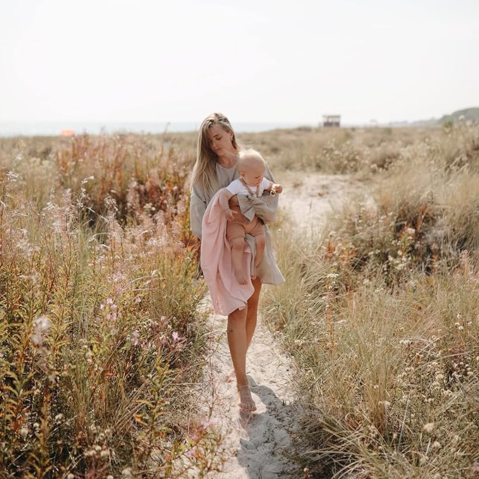 mushie Muslin Baby Swaddle Blanket | 100% Organic Cotton (Rose Vanilla)