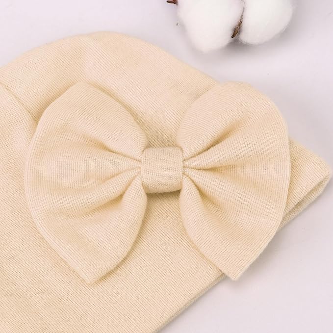 BQUBO Newborn Girls Hats Baby Hat and Mittens Set Infant Caps Bow Hospital Beanie with No Scratch Mittens for Baby Boys Girls