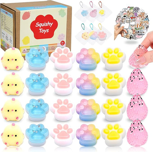 74pcs Taba Squishy Toys Kit -24 Taba Squishies with 50 Stickers, Squishy Fidget Toys Party Favors , Sensory Toys Stress Relief,Treasure Box Toys for Classroom, Goodie Bags Pinata Stuffers for Kids